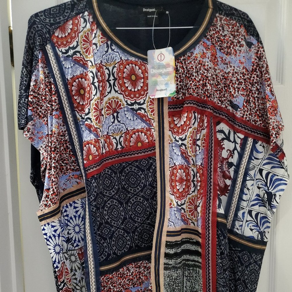 NWT Desigual Pieced Poncho Hippie Top XL